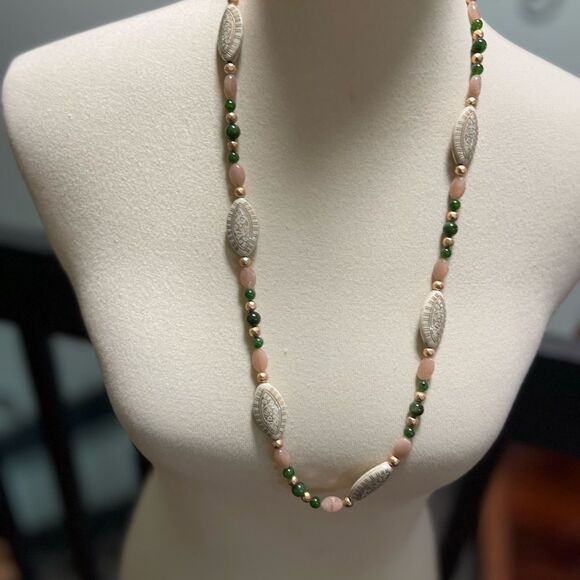 NEW Studio Barse Green & Cream Beaded Necklace Jade & Sunstone #BRNK - Picture 2 of 6